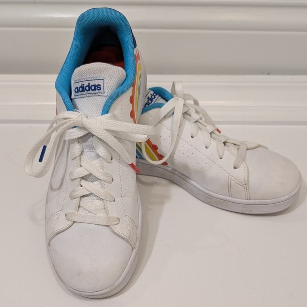 Adidas Advantage Kids Tennis Shoes Gym Shoe Rainbow White Play Gym - Suze 6